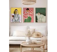 CHAOJIART Impression sur toile, figures abstraites modernes à rayures, affiches triptyques créatives, décoration de chambre, affiches d'art mural 40 x 60 cm, cadre interne