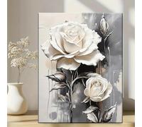 CHAOJIART Impression sur toile florale de rose blanche, peinture murale moderne abstraite en noir et blanc, décoration murale à thème de mode pour salon, cadre intérieur 50 x 70 cm