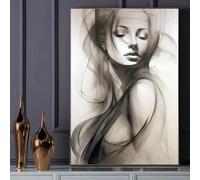 CHAOJIART Impression sur toile représentant un visage de femme abstrait - Décoration murale moderne et élégante pour salon, portrait noir et blanc avec lignes, cadre intérieur 80 x 120 cm