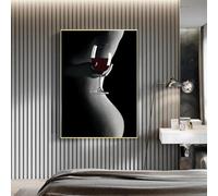 CHAOJIART Impressions sur toile femme nue verre à vin peinture noir blanc fille sexy affiches mur art moderne pour salon décor photos 80 x 120 cm sans cadre