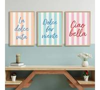 CHAOJIART Lot de 3 affiches à rayures vibrantes « La Dolce Vita » et « Ciao Bella », art mural moderne et esthétique, décoration d'intérieur (50 x 70 x 3 cm, sans cadre)
