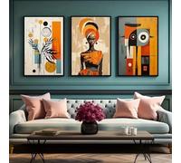 CHAOJIART Lot de 3 affiches ethniques abstraites - Art mural africain - Afro bohème - Peinture sur toile - Femme noire - Décoration de chambre à coucher, salon - 30 x 45 cm x 3 sans cadre