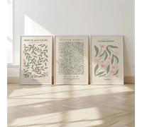 CHAOJIART Lot de 3 impressions murales vintage de fleurs de sauge vertes et roses, affiches sur toile d'art moderne, décoration murale de fleurs neutres printanières 50 x 70 cm x 3 sans cadre