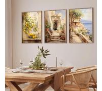 CHAOJIART Lot de 3 impressions sur toile aquarelle représentant un citronnier italien, paysage rétro, art mural grec, affiches d'art italien, 30 x 50 cm, sans cadre