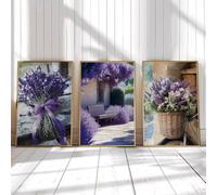 CHAOJIART Lot de 3 toiles décoratives « Lavender Bliss » : imprimés floraux violets éclatants pour salon, chambre, bureau, style rustique (50 x 70 cm x 3 / toile tendue sur châssis).