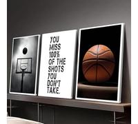 CHAOJIART Lot de 3 toiles murales de basket-ball, peintures sportives inspirantes, affiches de basket-ball en noir et blanc pour décoration de chambre d'adolescents, 21 x 30 cm, cadre interne