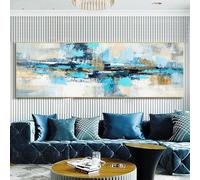 CHAOJIART Peinture à l'huile abstraite moderne sur toile, affiches et impressions, peinture murale, tableau d'art abstrait bleu pour décoration de salon, 50x150 cm, sans cadre