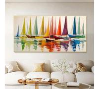 CHAOJIART Peinture à l'huile de voilier abstrait coloré sur toile affiche et impressions couleur voilier photos moderne salon décoration murale 60x120 cm sans cadre