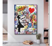 CHAOJIART Peinture d'art abstrait graffiti sur toile, impressions et affiches d'art de rue, Keep Smiling, art mural pour décoration de salon Cuadros, 50x70cm, sans cadre