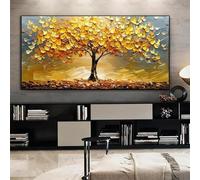 CHAOJIART Peinture sur toile abstraite représentant un arbre de vie doré, moderne, porte-bonheur, grande taille, style bohème, décoration de salon, 70 x 140 cm, cadre intérieur