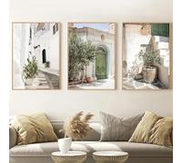 CHAOJIART pièces affiche sur toile art moderne italie architecture ancienne affiche toile peinture vert blanc art mural italien pour la décoration intérieure 40x60cm (19x24in) x3 sans cadre