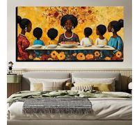 CHAOJIART Tableau sur toile représentant une réunion de famille afro-américaine aux couleurs vives, décoration murale afro-américaine (60 x 120 cm, sans cadre)