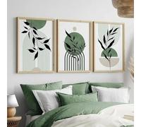 CHAOJIART Triptyque Bohème Vert Mur Art Géométrique Minimaliste Feuille Abstraite HD Toile Affiche Imprime Maison Chambre Salon Décor 50x70 cm (20x28in) x3 sans Cadre