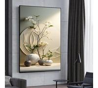 CHAOJIART Vase abstrait et orchidée blanche, impression sur toile minimaliste élégante - Décoration murale beige doux pour salon et chambre à coucher, cadre intérieur 70 x 100 cm