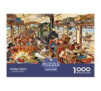 Chaos du braquage de Train des Cowboys Puzzle en Bois Imperméable DIY Puzzles De 1000 Pièces pour Adultes Cadeaux Coloré De Décoration pour La Maison
