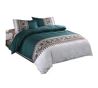 CHAOSE Ensemble De Literie Queue de lit Satin Polyester-Coton Housse De Couette 3 Pièces (1 Housse De Couette + 2 Taies d'oreiller 48x74cm (Paon Bleu, 220x240cm(1.8M/2M Bed))