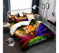 CHAOSE-FRB Ensemble De Courtepointe en Microfibre De L'équipe De Football FC Barcelona avec Housse De Couette Et Taies d'oreiller à Fermeture éclair (50x75cm) (modèle 02,200x200cm(1.5M/1.8MBed))