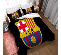 CHAOSE-FRB Ensemble De Literie 3 Pièces 120 Fils Équipe De Football FC Barcelona Housse De Couette Automne Hiver Microfibre 2 Taie d'oreiller (modèle 01,220x240cm(1.8M/2MBed))