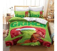 CHAOSE-FRB Parure De Lit, Design : Le Grinch, 3 Pièces Dimensions : Simple Et Double, 2 Taies d'oreiller 45 X 75 Cm, 100% Coton (Grincheux 04,220x240cm(1.8M/2MBed))