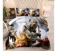 CHAOSEE Parure De Lit pour Adolescents Assassin's Creed, Parure De Lit pour Enfants, Toutes Saisons, Décoration D'intérieur, 1 Couette avec 2 Taies d'oreiller (AC 07,Roi 220cmx240cm)