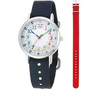 CHAOTECHY Montre-bracelet à quartz analogique pour enfants - 2 pièces - Bracelet interchangeable en textile - Pour apprendre à lire l'heure, Arc-en-ciel + rouge, Sangle