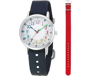 CHAOTECHY Montre-bracelet à quartz analogique pour enfants - 2 pièces - Bracelet interchangeable en textile - Pour apprendre à lire l'heure, Arc-en-ciel + rouge, Sangle