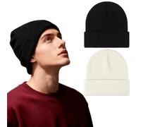 CHAOTEMAI 2 Pièces Bonnet Femme Hiver Chaud Doux Bonnet Homme Extensible Noir et Blanc Chapeau Femme Hiver Facile et Polyvalent Couple pour Usage Quotidien Sport Vacances école Travail