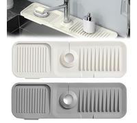 CHAOTEMAI 2 Pièces Contour de Robinet Absorbant Tapis Evier Cuisine Protection Anti-Éclaboussure de Robinet en Silicone Protege Evier Cuisine Tapis de Robinet 39,5x11,7 CM pour Eclaboussure Drainage