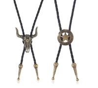 CHAOTEMAI 2 Pièces Cravate Homme Lasso Cowboy 40-70 cm Collier Western Cowboy Homme Accessoire Western Cowboy Collier Style Bohème Rétro Pour Homme et Femme Bijoux Mode Accessoires Country (Bronze)