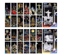 CHAOTEMAI 24 Pièces Carte a Gratter Enfant+ 2 Pièces Stylo Spécialisé Dessin Gratter pour Enfants Activite Manuelle Adulte Rainbow Painting Sketch pour Cadeaux Fêtes Noël Carnets Cartes de Vœux (B)