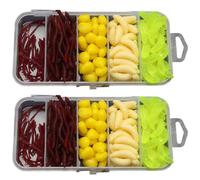 CHAOTEMAI 320 Pièces Appat Peche Contient Grains de Maïs vers de Farine vers de Vase vers de Terre + 2 Pièces Boîte à Appâts Leurre Peche Leurre Souple pour Lacs d'eau Douce Rivières Zones Côtières