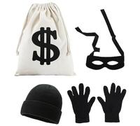 CHAOTEMAI 4 Pièces Deguisement Carnaval Déguisement Bandit pour Adulte Déguisements Costume de Voleur de Banque Costume de Brigand Avec Chapeau et Fausse Arme Fête Halloween Carnaval