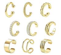 CHAOTEMAI 9 Pièces Faux Piercing Oreille Réglable Ear Cuff Boucle d'Oreille Clip Boucle Oreille Sans Trou Design Minimaliste Earcuff Femme Finition Lisse pour Fêtes Mariages Saint Valentin (Doré)