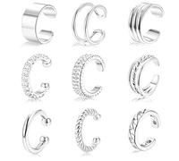 CHAOTEMAI 9 Pièces Faux Piercing Oreille Réglable Ear Cuff Boucle d'Oreille Clip Boucle Oreille Sans Trou Design Minimaliste Earcuff Femme Finition Lisse pour Fêtes Mariages Saint Valentin (Argenté)
