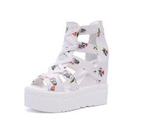 CHAOYI Chaussures compensées d'été à bout ouvert pour femme, chaussures plates à plateforme augmentant la hauteur, talon compensé super haut, 12 cm, blanc, 5,5