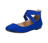 CHAOYI Chaussures plates printemps-automne pour femmes, sangles de cheville élastiques, mocassins confortables, chaussures de ballet pour femmes, grandes tailles, bleu roi, 8 US