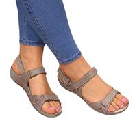CHAOYI Sandales d'été confortables à bout ouvert pour femme - Super douces - Qualité supérieure - Sandales orthopédiques à talons bas - Gris - 35