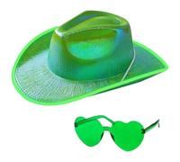 Chaoyinn Chapeau Cow Girl Lumineux Et Scintillant Au Néon Avec Des Lunettes En Forme Cœur Pour La Fête Fiançailles Mädchen Vert Taille unique