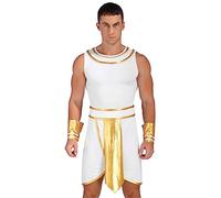 Chaoyinn Costume De Dieu Grec Pour Hommes Costume De Gladiateur Romain Toge Robe Courte Avec Manchettes D Halloween Carnaval Fête À Thème Blanc S