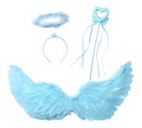 Chaoyinn Cupid Ange Aile Plume En Peluche Bandeau Et Baguette Magique En Forme Cœur Pour La Fête Costume Dhalloween Et Noël Bleu clair M