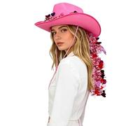 Chaoyinn Fedora Cowboy Pour Femme Avec Une Chaîne Scintillante En Forme Cœur Saint Valentin Chapeaux Cowgirl Ouest Large Bord Rose Taille unique