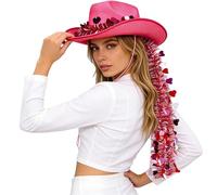 Chaoyinn Fedora Cowboy Pour Femme Avec Une Chaîne Scintillante En Forme Cœur Saint Valentin Chapeaux Cowgirl Ouest Large Bord Rose Vif Taille unique