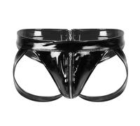 Chaoyinn Hommes Jockstrap Wetlook Ouvert Slip Lowrise Bikini Briefs pour Hommes avec Fermeture Éclair Lingerie Sousvêtements Noir M