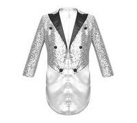 Chaoyinn Kinder Jungen Pailletten Jacke Glitzer Frack Jacke Festlich Hochzeit Anzugjacke Blazer Mantel Jazz Disco Street Dance Outfits Argent 13-14 Ans