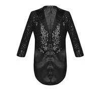 Chaoyinn Kinder Jungen Pailletten Jacke Glitzer Frack Jacke Festlich Hochzeit Anzugjacke Blazer Mantel Jazz Disco Street Dance Outfits Noir 5-6 Ans
