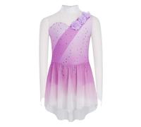 Chaoyinn Mädchen Costume Figure Skating Glitter Robe Ballet Fleurs d Robe Patin roulettes Manches Longues Patinage Artistique Danse Compétition Costume Danse Violet 5-6 Ans