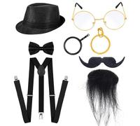Chaoyinn Vieux Costume Pour Hommes Ensemble Faux Barbe En Cylindre Et Cravate Accessoires Dhabit Pour Gentleman Pour Fête De Déguisement Noir Taille unique