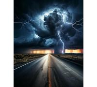 Chaozhirui Modèle de point de croix imprimé, kit de point de croix 11CT pour brodeuses confirmées, 40x50cm, paysage orageux à réaliser soi-même avec nuages sombres et éclairs.