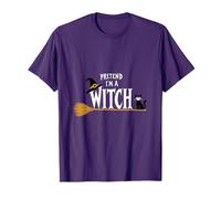 Chapeau à Balai Amusant pour Halloween avec Inscription « Pretend I'm a Witch » T-Shirt