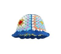 Chapeau à bord pour homme - Chapeau bob en crochet pour femme - Bonnet tricoté fait à la main - Chapeau de plage souple tendance à rayures florales - Chapeau de pêche de grande taille, bleu clair, M